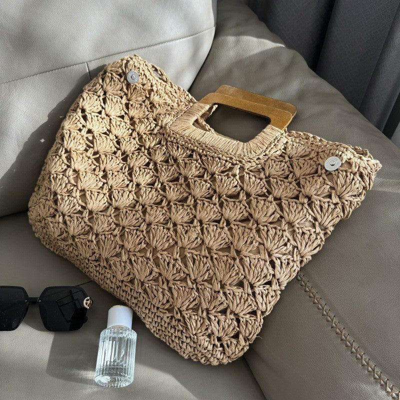 Women's Wooden Woven Handmade Summer Sea Beach Mori Style Women's Handbag
