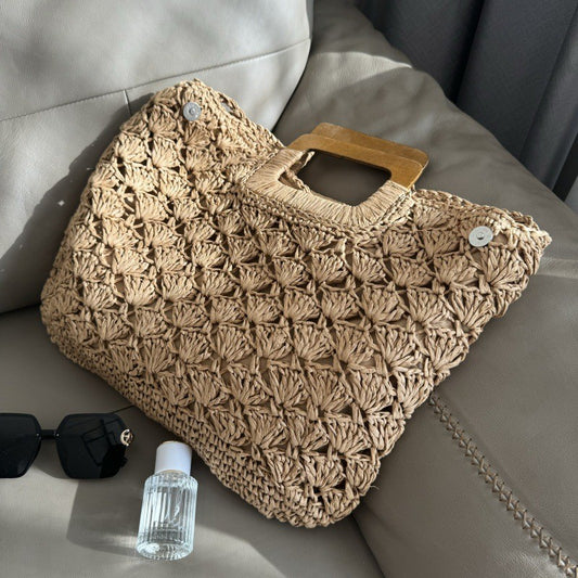 Women's Wooden Woven Handmade Summer Sea Beach Mori Style Women's Handbag