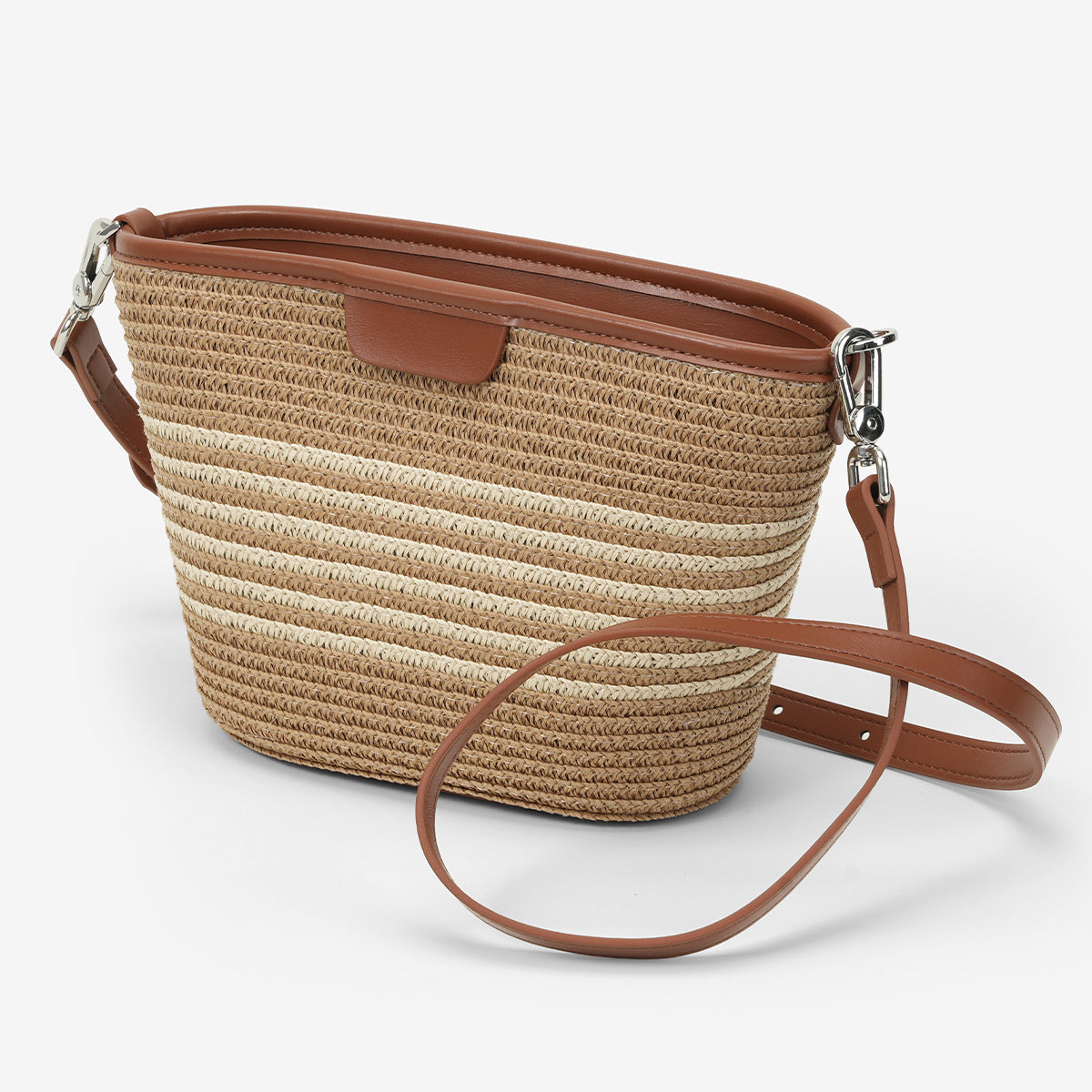 Niche Straw Striped Woven With Leather Fashion Women's Messenger Bag