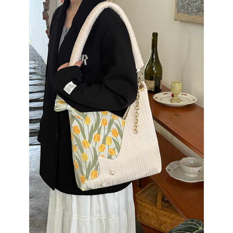 Tulip Cute Cat Underarm Fresh Large Women's Shoulder Bag
