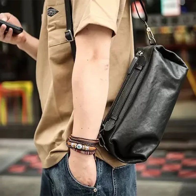 Men's Commuter Layer Leather Tip Large Capacity Leisure Backpack
