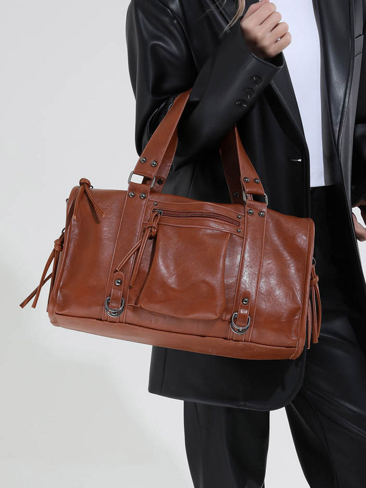 Women's Motor Style Underarm Commuting Soft Leather Solid Tote Bag