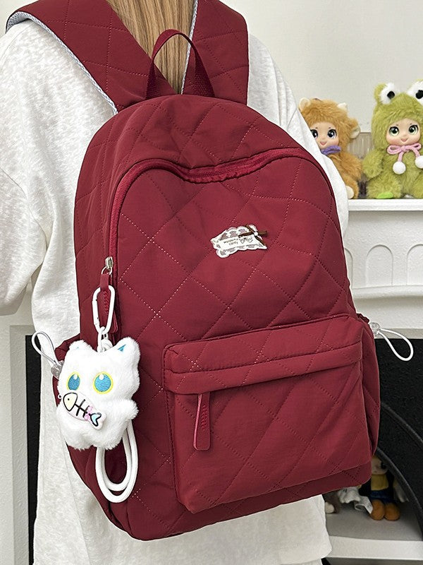 Soft Sticky White Pinch Cotton Rhombus Cute Leisure Backpack