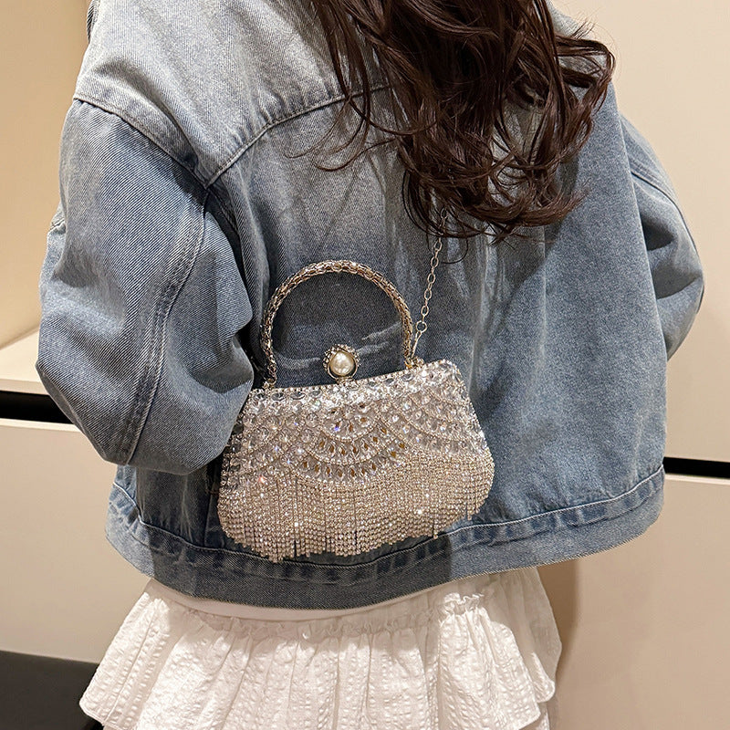 Fashion Rhinestone Western Style Chain Tassel Women's Shoulder Bag