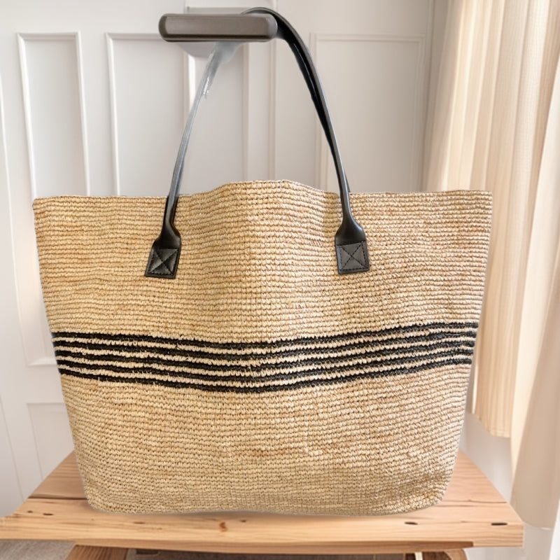 Women's French Style High Quality Large Capacity Raffia Striped Women's Shoulder Bag