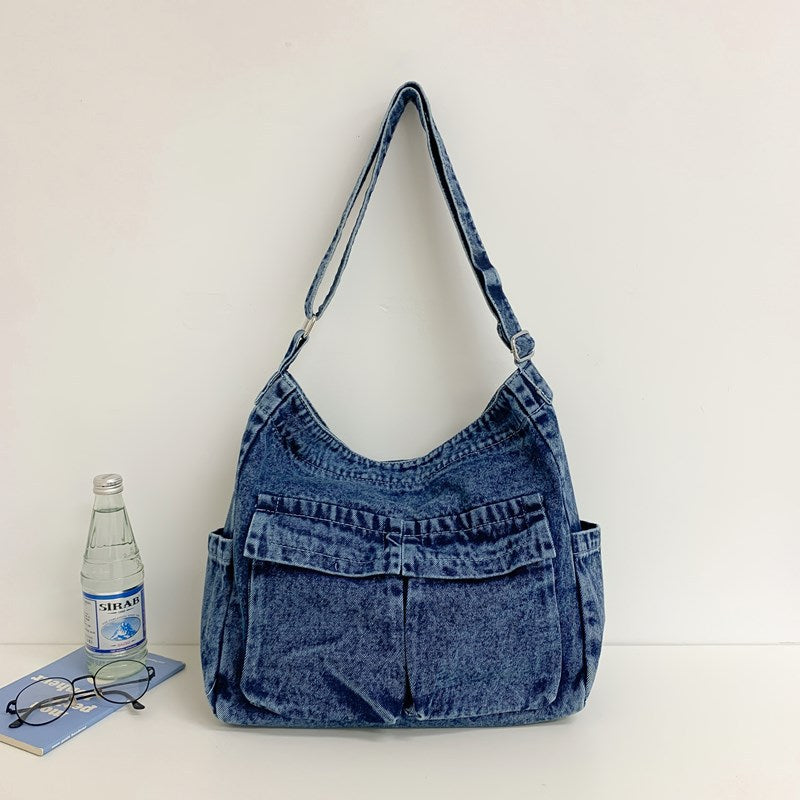 Retro Denim Art Class Make-up Korean Style Women's Shoulder Bag