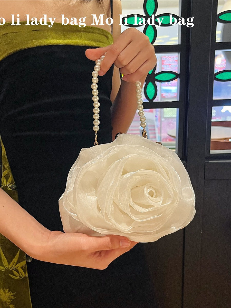 Vintage Pearl Hand Carrying Camellia Bridal Banquet Fairy Cross Body Bags