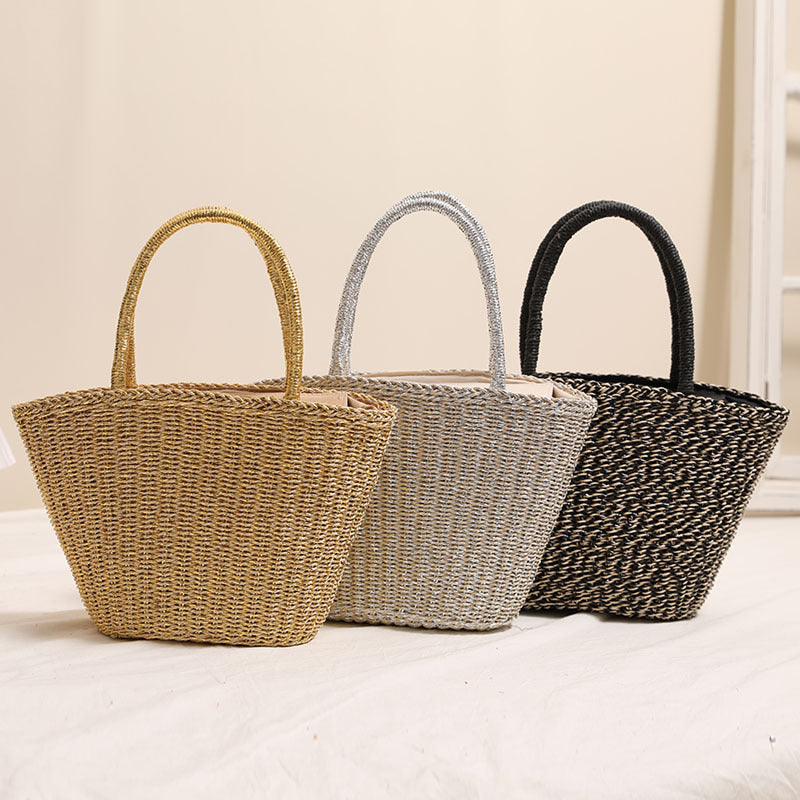 Fashion Gold Sier Color Straw Solid Woven Women's Shoulder Bag