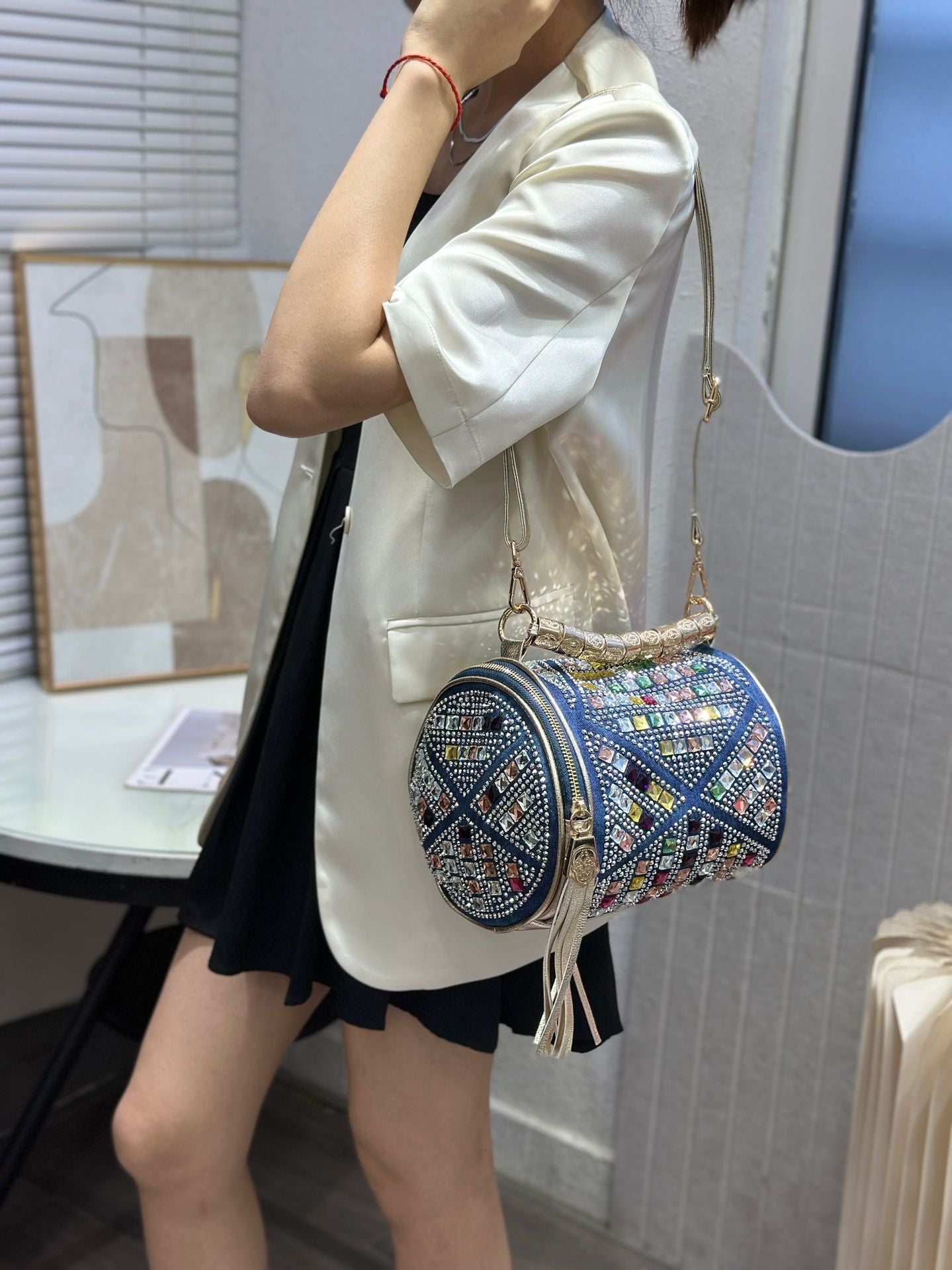 Women's Korean Style Mini Stylish Colored Diamond Rhinestone Exquisite High Sense Bags