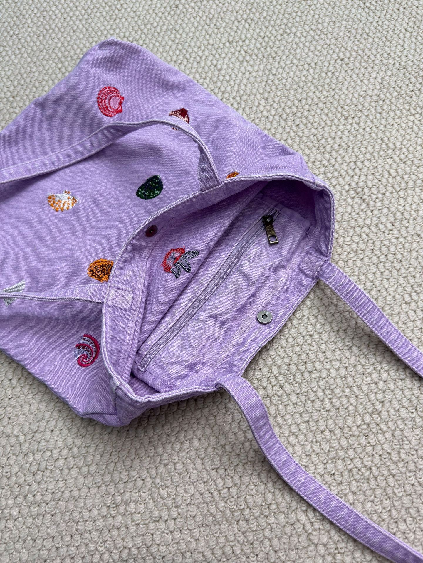 Korean Washed-out Denim Cute Embroidered Puppy Large Capacity Tote Bag