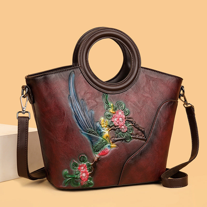 Women's Authentic Leather Tactile Feel Retro Embossed Women's Handbag