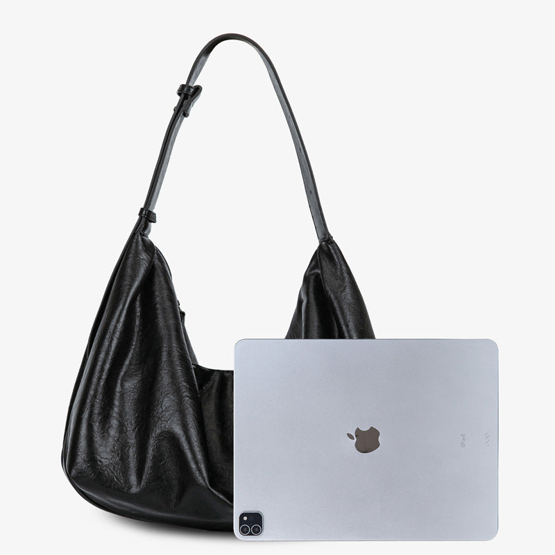 Soft Leather Large Capacity Black Dumpling Women's Shoulder Bag