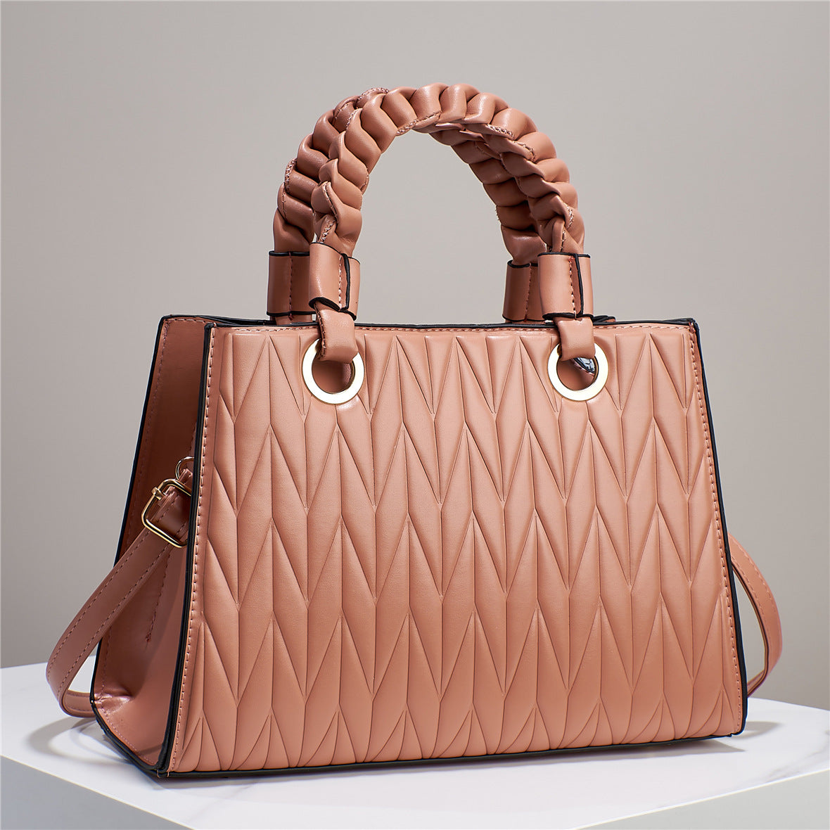 Women's Leaf Pattern Advanced Texture Solid Color Practical Handbags