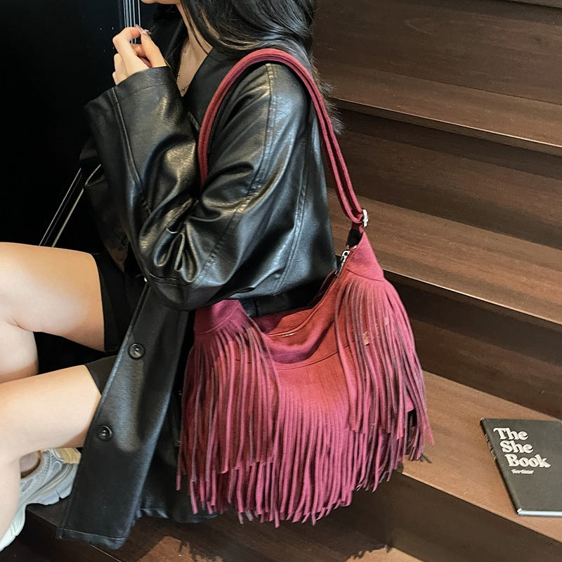 Matte Texture Tassel Underarm Fashion Hot Large Women's Messenger Bag