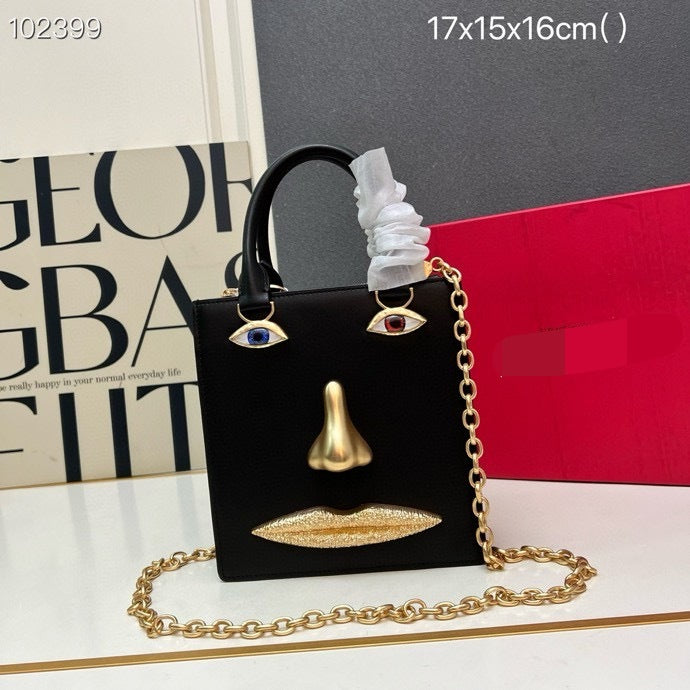 Women's Summer Parry Plain Cowhide Chain Face Women's Shoulder Bag