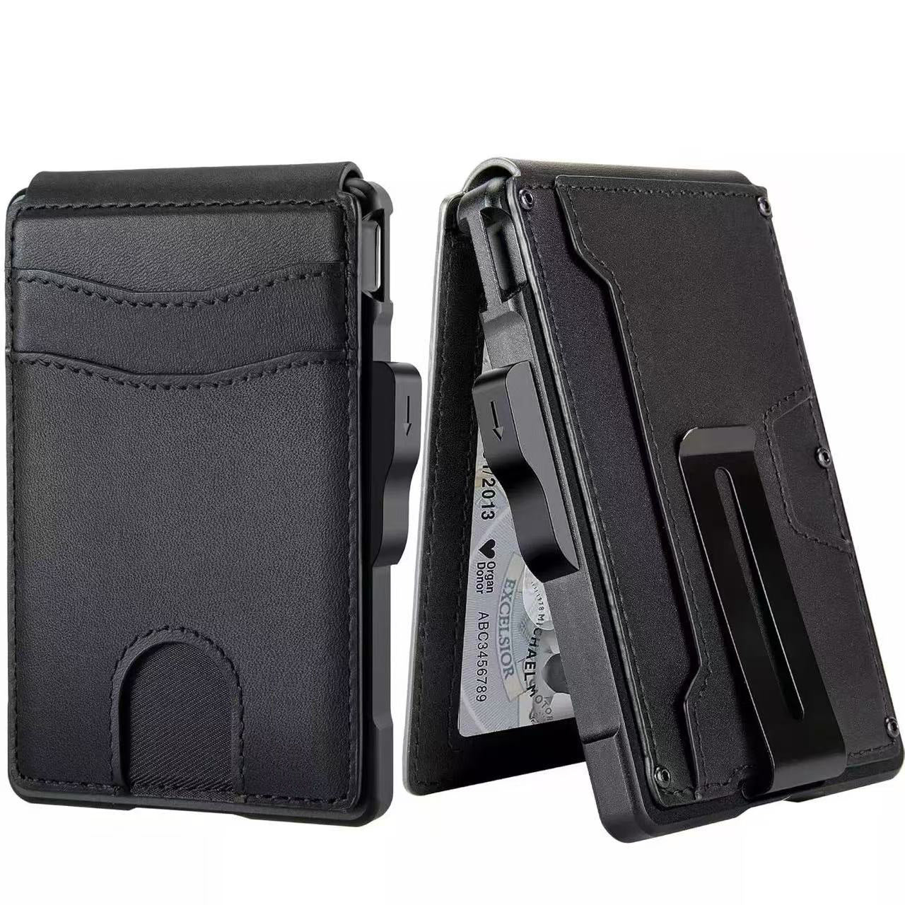 Men's Leather Metal Automatic Pinball Credit Business Card Holder