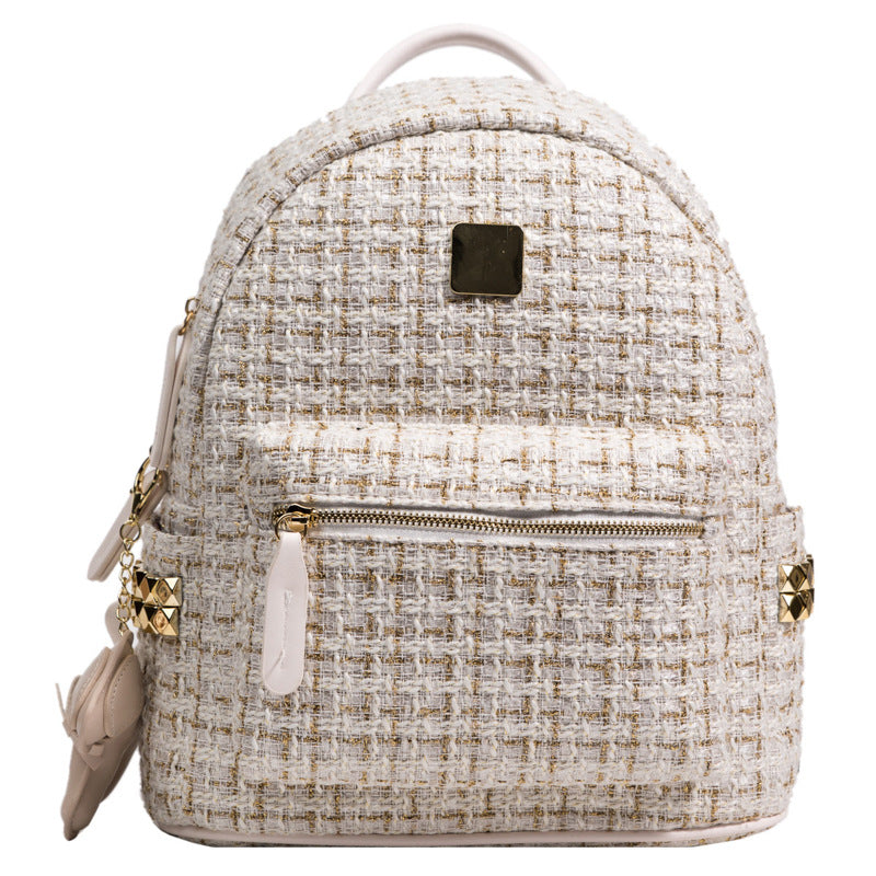 Women's Mini Textured Gold Plaid Shoulders Women's Backpack