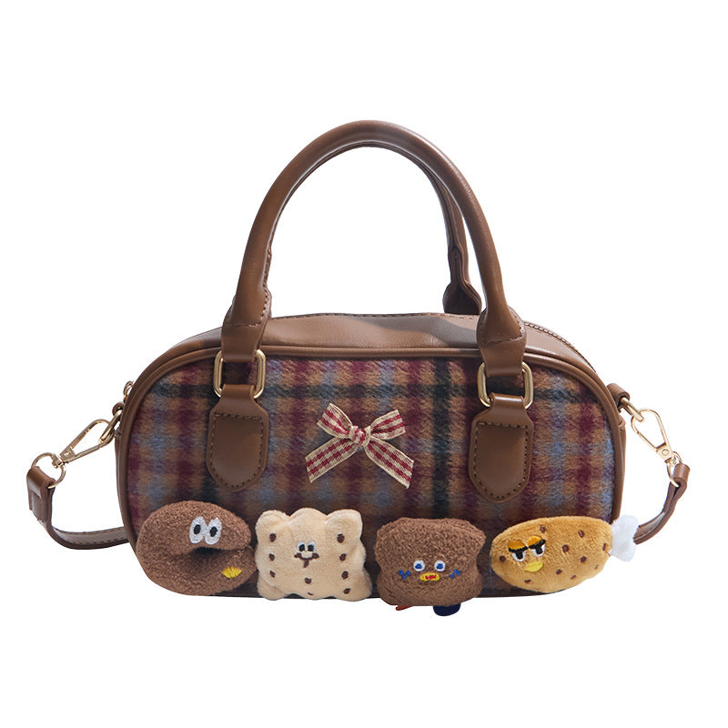 Women's Suede Woolen Check Pattern Niche Retro Handbags