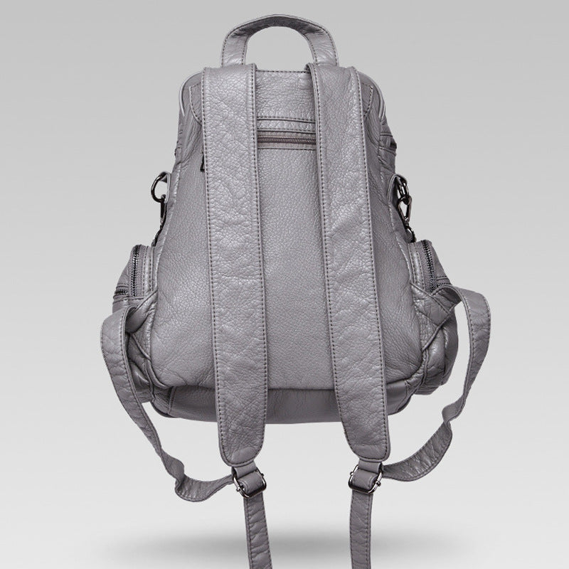 Women's High-grade Rivet Washed Leather Solid Color Soft Surface Large Women's Backpack