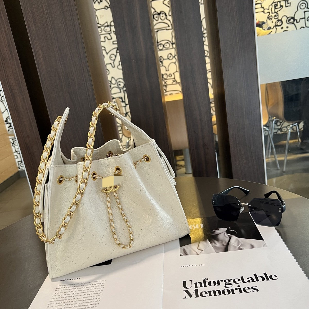 Women's Style Chain Commute Design Diamond Plaid Bucket Bag
