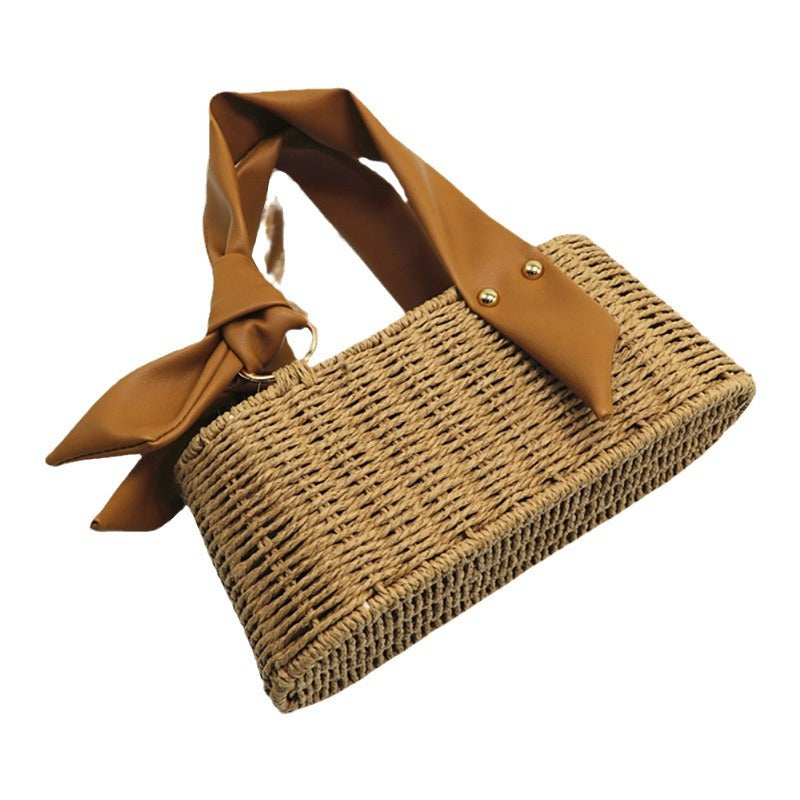 Trapezoidal Mobile Straw Fashion Female Woven Handbags