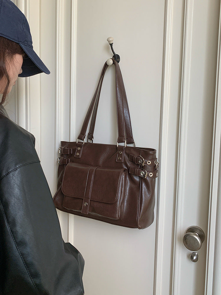 Retro Coffee Color Versatile Large Capacity Commuter Korean Preppy Bags