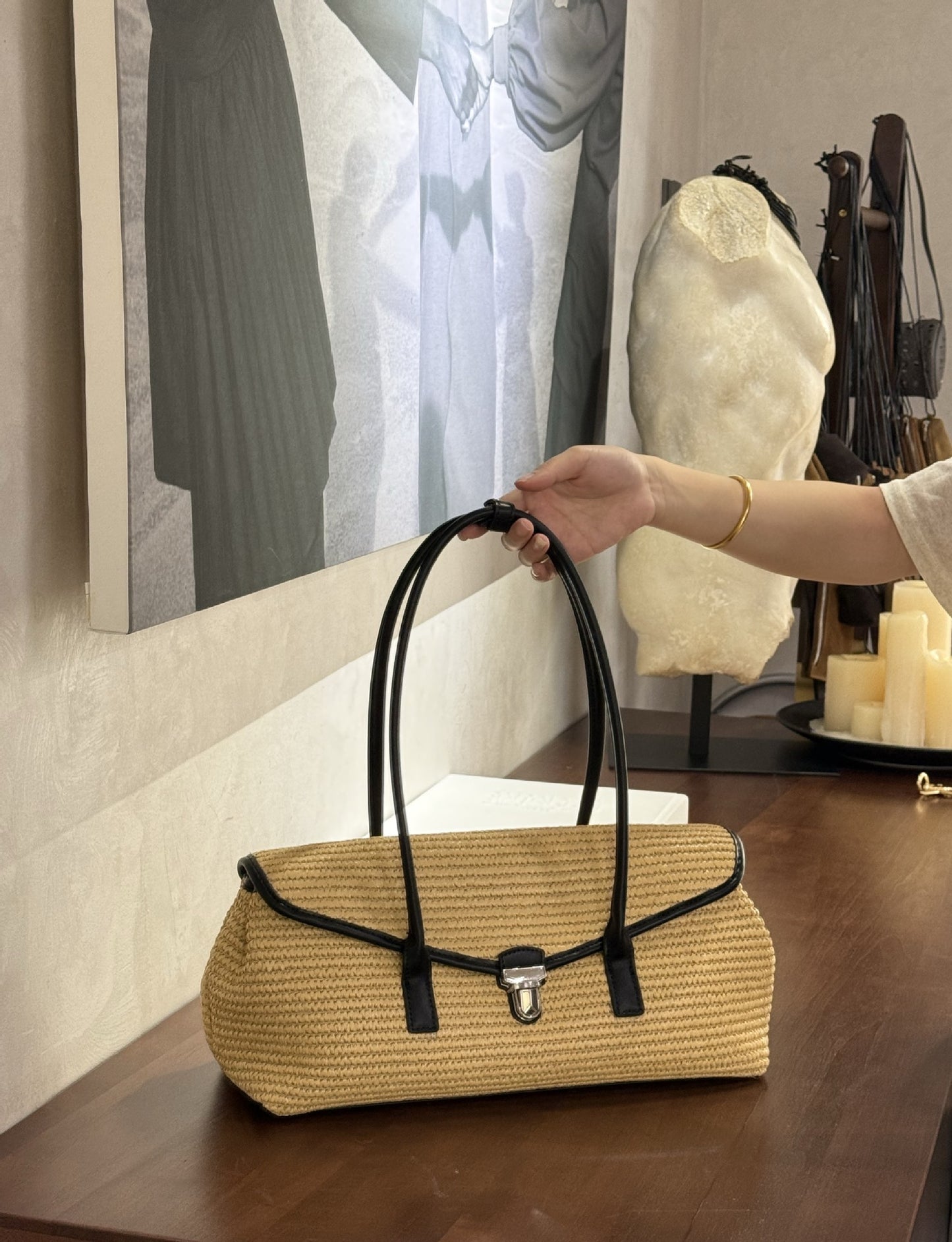 High-grade Raffia Baguette Big Simple Underarm Tote Bag