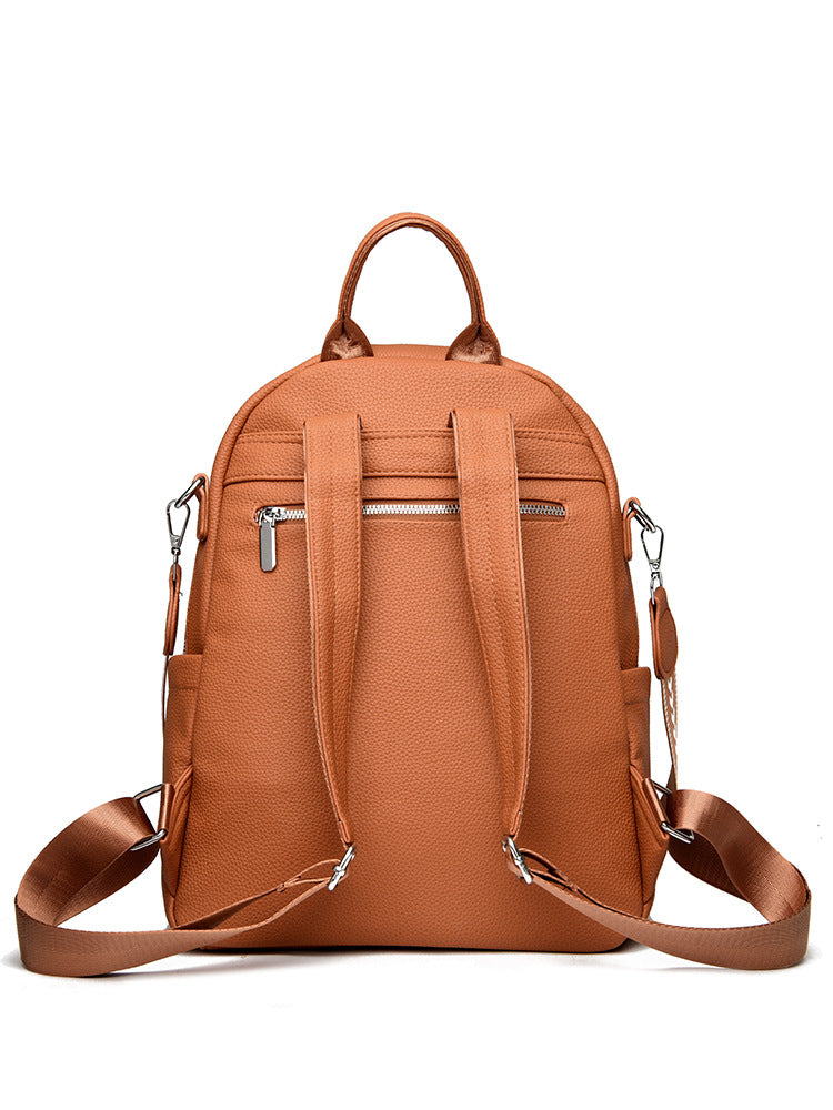 Women's Leather Fashion Korean Style Large Capacity Versatile Soft Backpacks