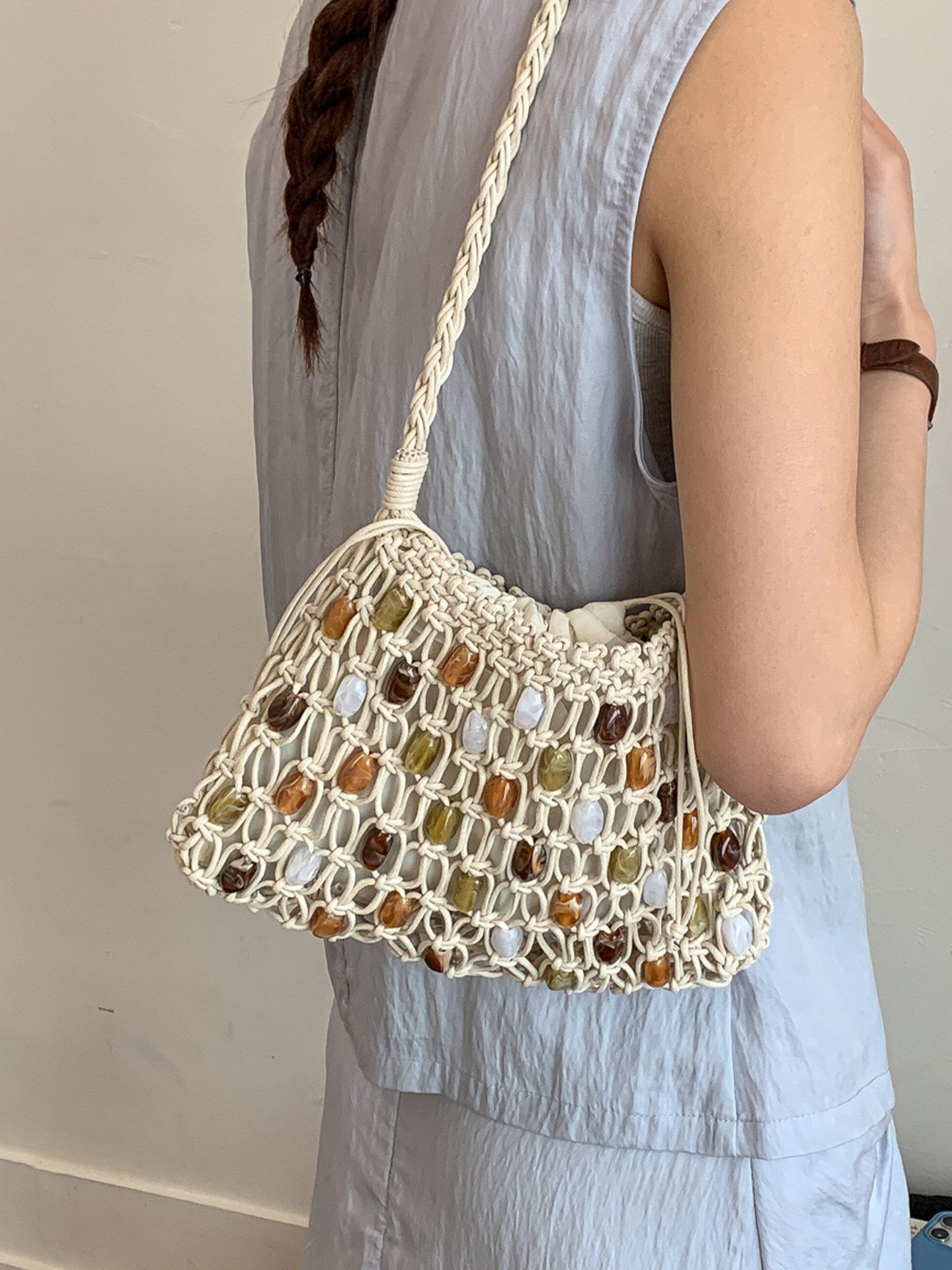 Women's Bohemian Style Hand-woven Fashion Holiday Underarm Bucket Bags