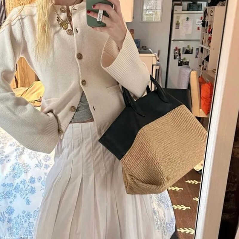 Fashion Vacation Style Color Contrast Patchwork Tote Bag