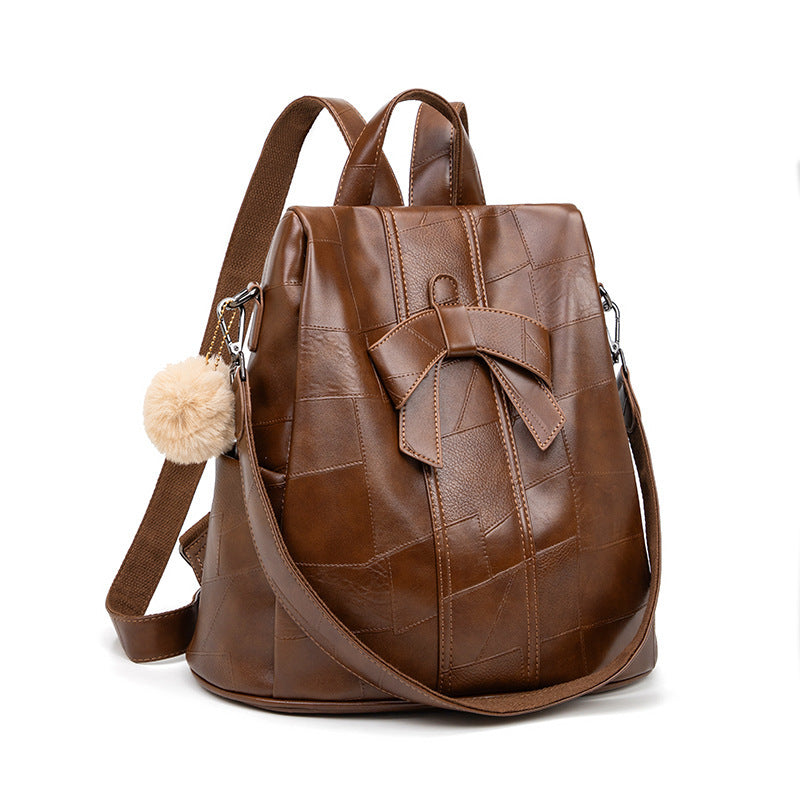 Women's Stitching Large Capacity Retro Fashion Versatile Soft Leather Women's Backpack