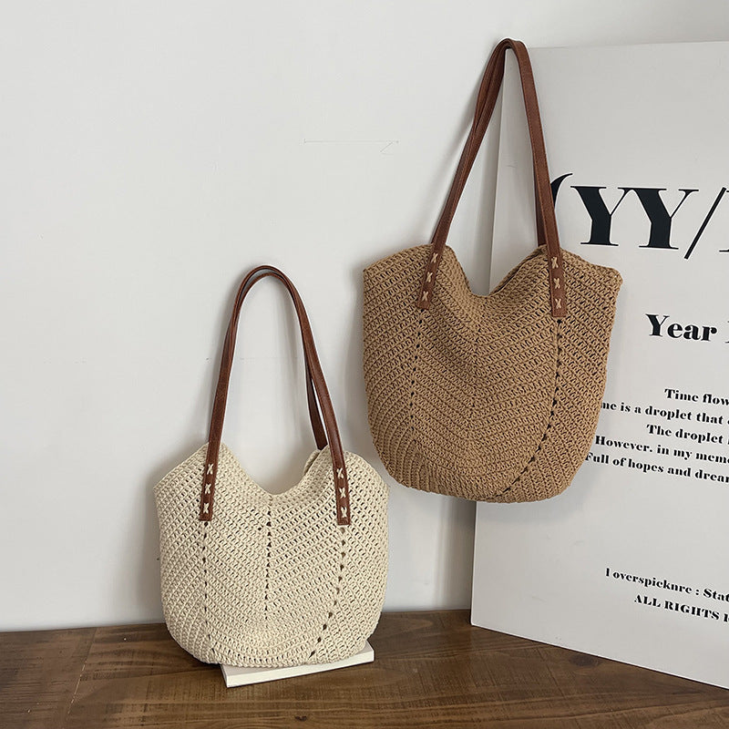 Women's Cotton Thread Woven Straw Vacation Style Beach Bags