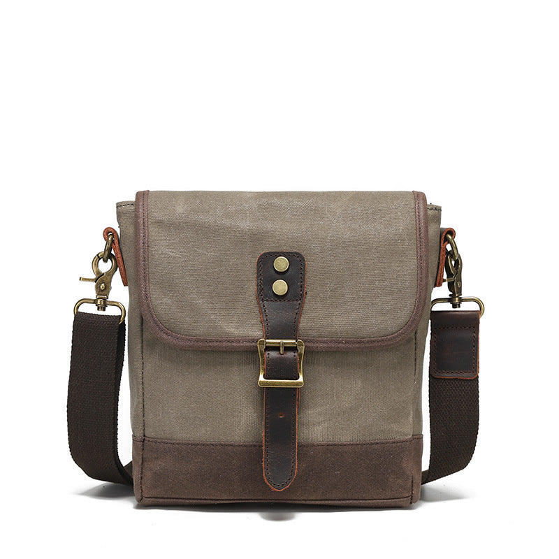 Men's Hanging Waterproof Wax Canvas Storage Flap Contrast Color Men's Messenger Bag