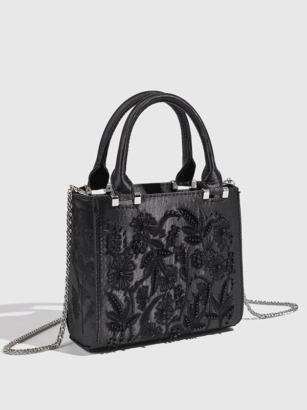 Women's Decorated Pearls Chain Silk Satin Texture Hard Women's Handbag
