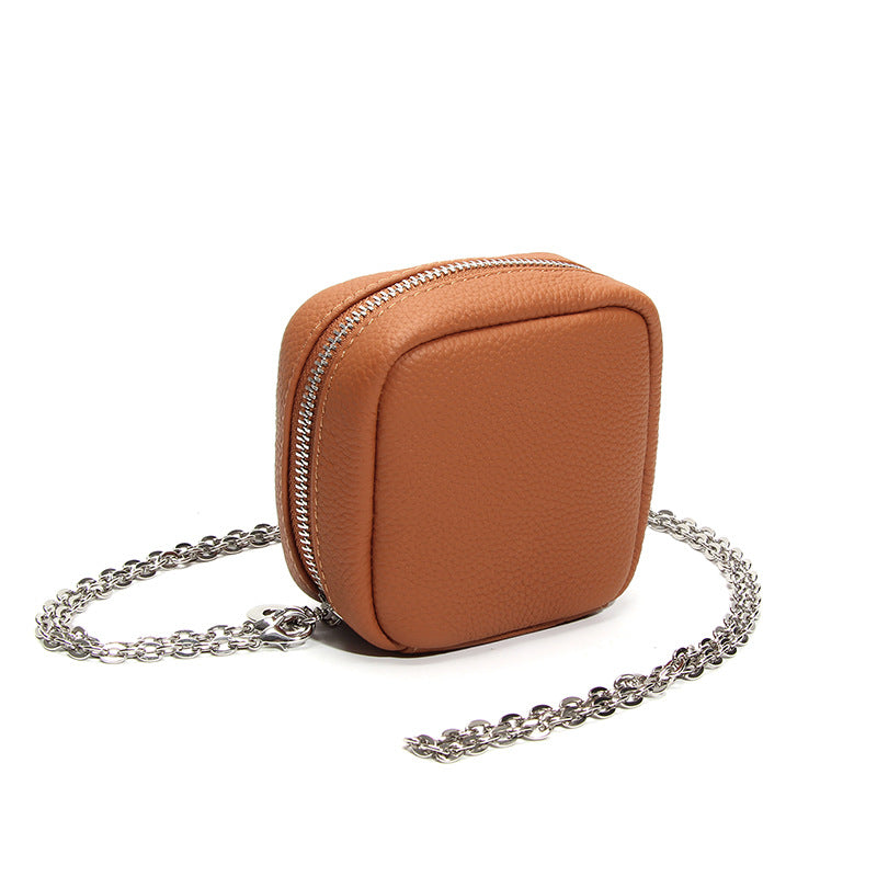 Leather Mini Outing Portable Earphone Jewelry Partition Storage Chain Makeup Bag