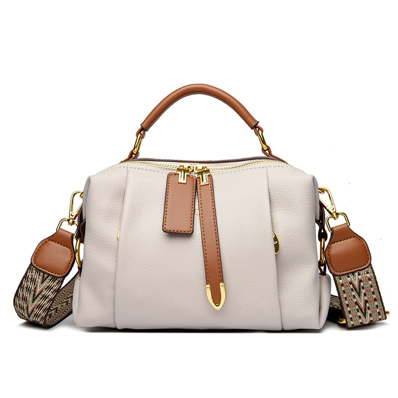 Women's Pure Leather Contrast Color Soft Fashion Women's Messenger Bag