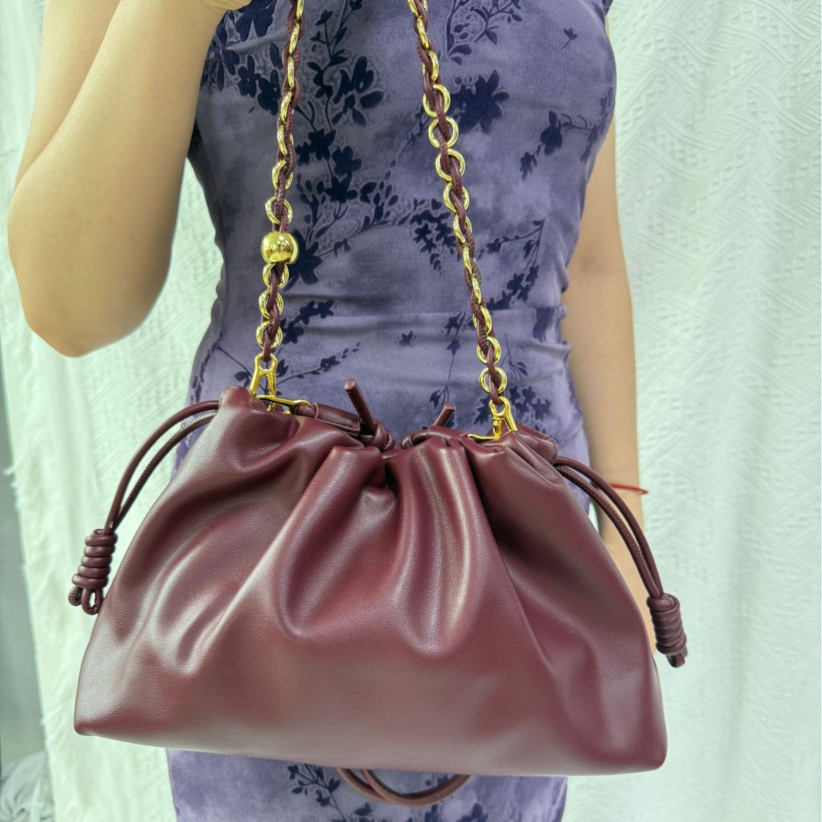 Women's Drawstring Cloud Soft Leather Lucky Large Women's Handbag