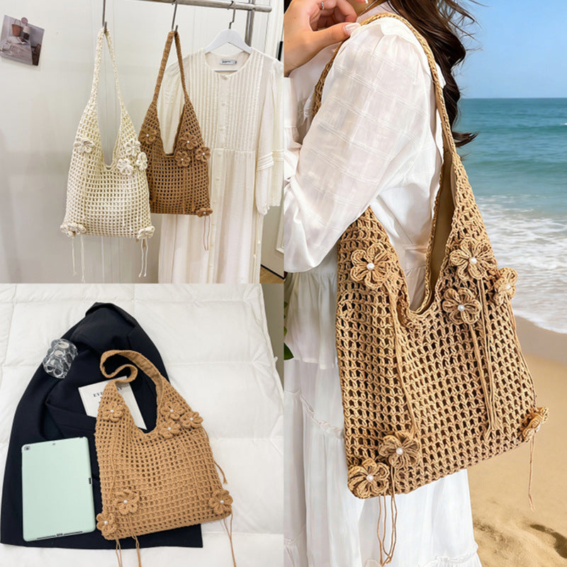 Knitted Hollow Beach Underarm Large Capacity Woven Western Style Shoulder Bags