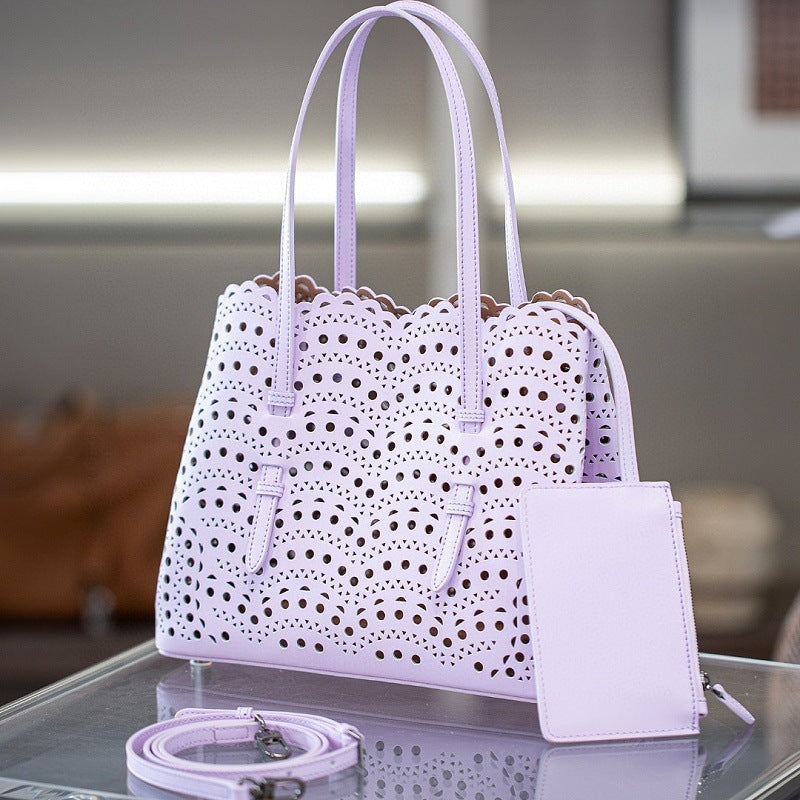 Women's Wave Hollow Carved Calfskin Vegetable Basket Fashion Son Women's Shoulder Bag