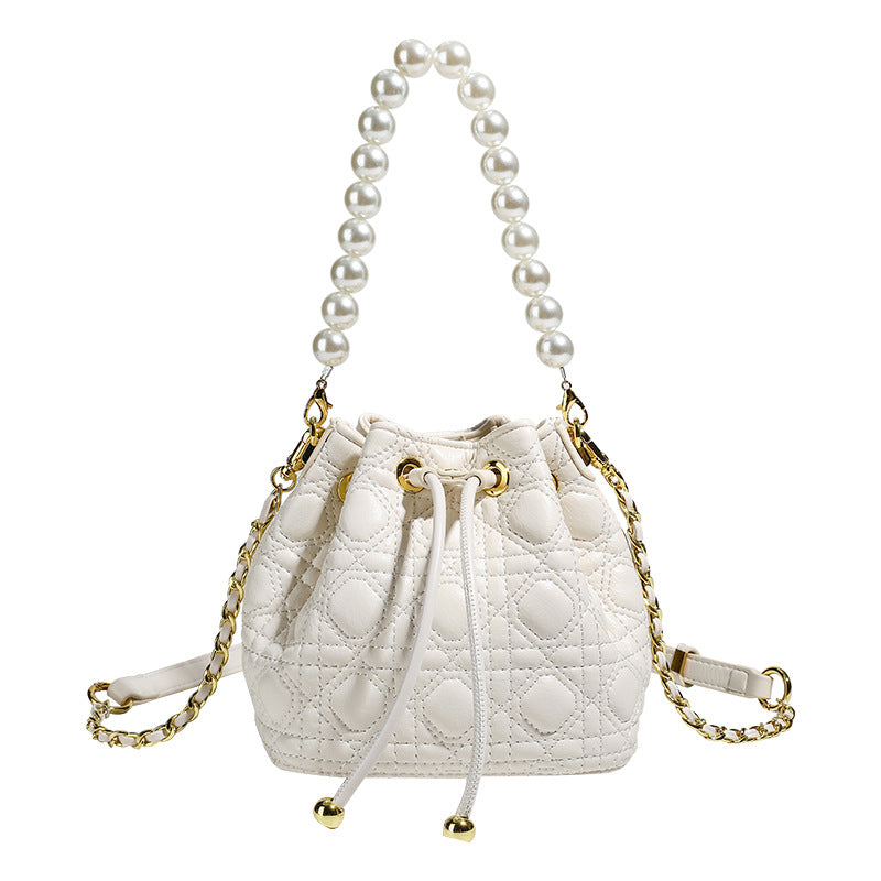 Women's Pearl Chain High Sense Genuine Leather One Cross Bags