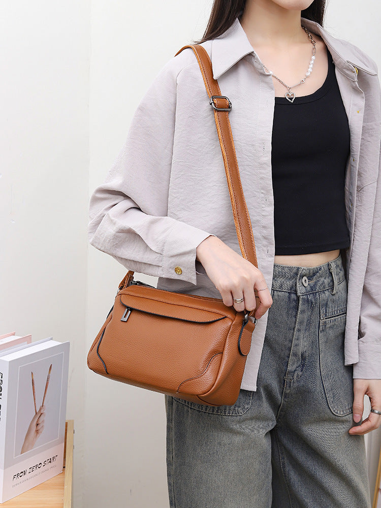 Women's Niche Lightweight Mobile First Layer Cowhide Leather Men's Bags