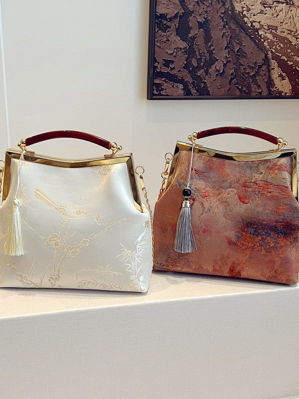Women's High-grade Retro Yarn Portable Tassel Chinese Single Cheongsam Handmade Purses
