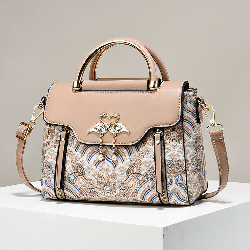 Women's Embroidery Contrast Color Portable Niche Large Bags