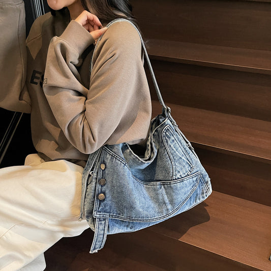 Women's Retro Washed Denim Large Capacity Trendy Tote Bag