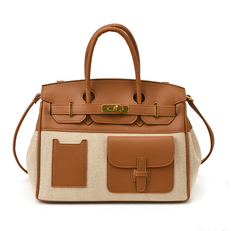Platinum Canvas Stitching Leather Large Capacity Portable Women's Messenger Bag