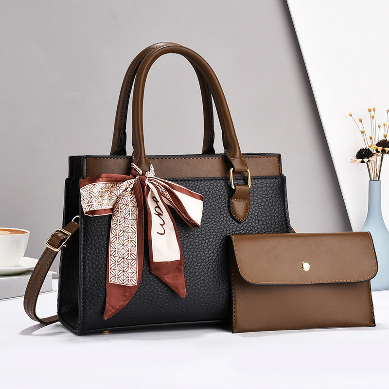 Women's Litchi Pattern Mother Two-piece Set Large Women's Handbag