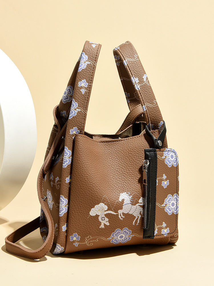 Women's Capacity Commuter Design Sense National Style Printing Bucket Bag
