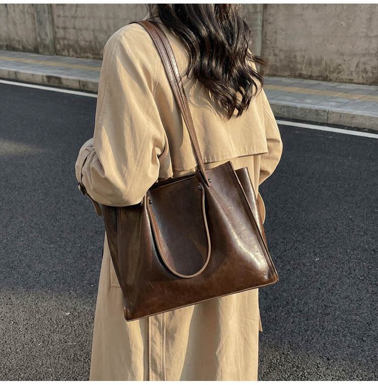 Women's Simple Textured Large Capacity Commuter Tote Bag