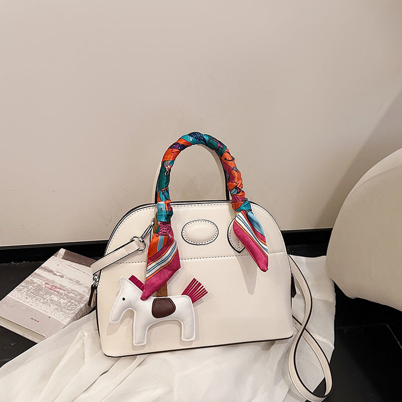 Women's Shell Cowhide Bowling Portable Zippered Women's Handbag