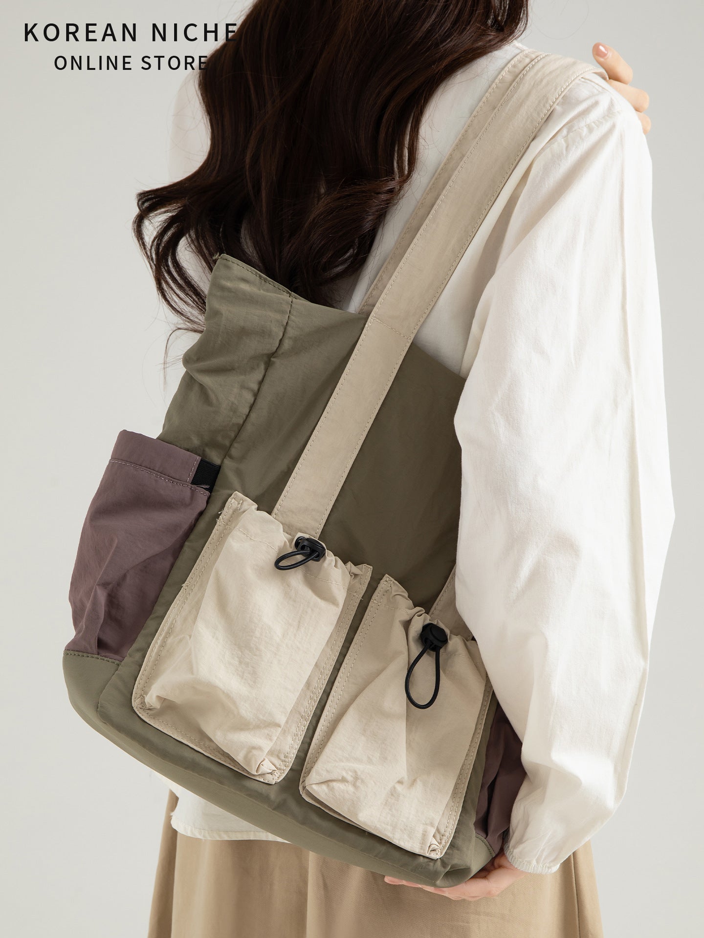 Korean Style Minority Simple Nylon Large Capacity Drawstring Design Shoulder Bags
